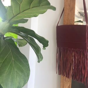 Cleobella Maroon Leather Crossbody Bag Fringe